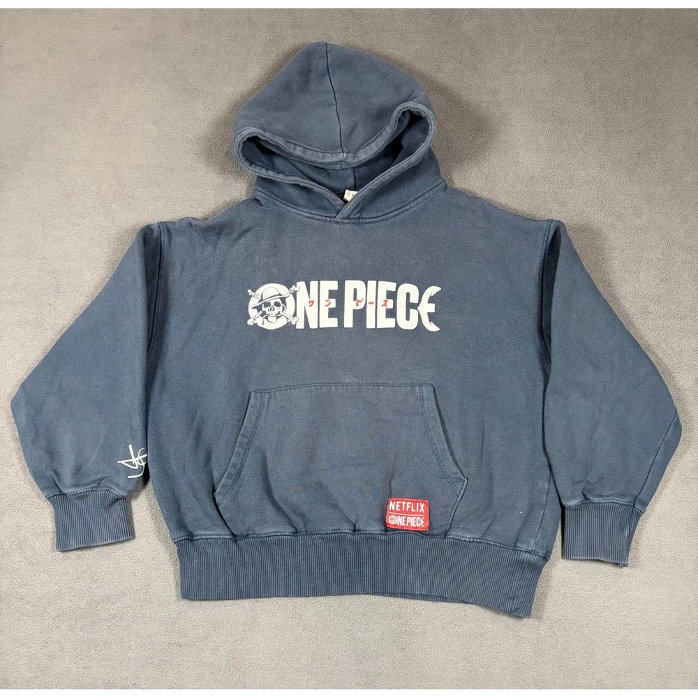 Zara One Piece Hoodie Kids Size 9-10 Blue Netflix Anime Graphic Luffy